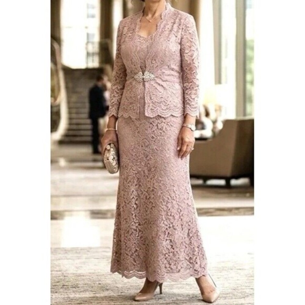 R&M RICHARDS Rose Shear Sz 8  2pc Column Dress & Jacket FORMAL Mother of Bride